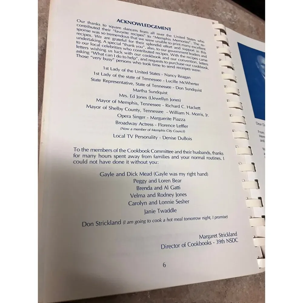 Memphis Memories 1989 Cookbook National Square Dance Convention‎ 80s VTG Vintage
